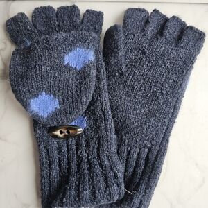 Madewell Blue Knit Gloves with Button Detail